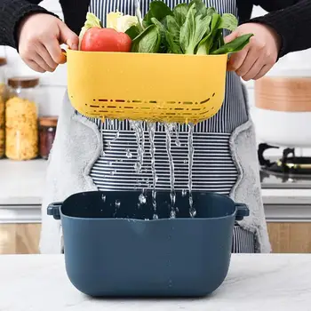 

Handle Double Layer Kitchen Fruit Vegetable Food Washing Strainer Plastic Quick Draining Basket