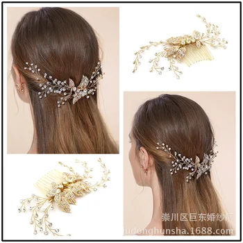 

Hand-made Leliin Gold Bridal Hair Comb Wedding Hair Headpiece Crystal Hair Barrette bride Hair Pins Hair Jewelry