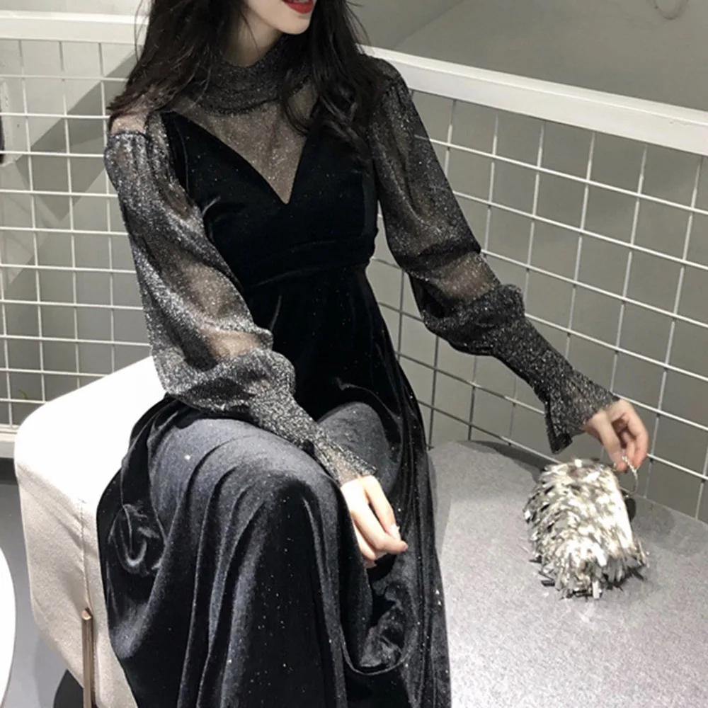 

Rosetic Goth Strap Long Dress Women Elegant Gothic Black Dresses Casual Spring Summer 2020 Darkness Trend Fashion Maxi Vestidos