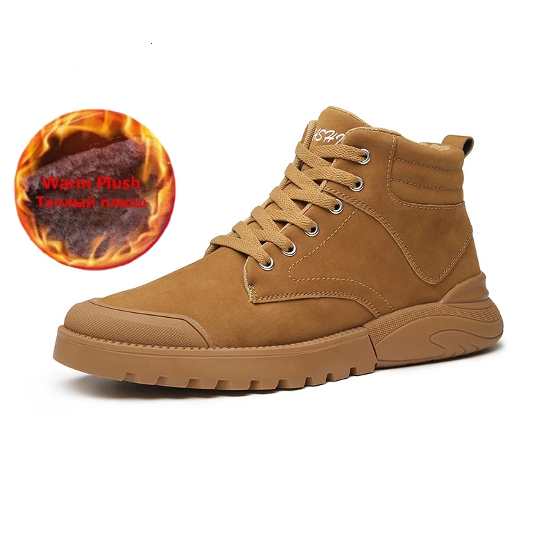 

Winter Men's Leather Plush Warm Waterproof Snow Boots Fashion Soft High Top Casual boots Outdoor Non-slip Walking Boots Big Size