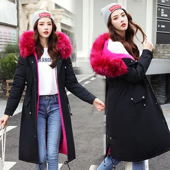 

Yocalor Long Women Down Cotton Jacket Korean Version Fur Collar Village Slim Jacket Women Warm Cotton Jacket Ukraine Parka
