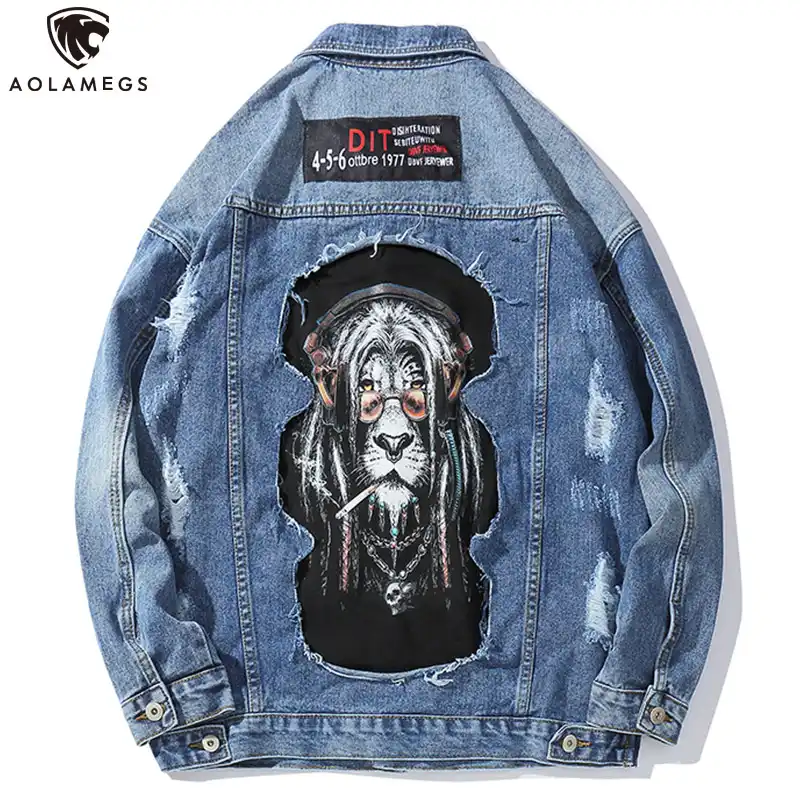 mens denim jacket with back print