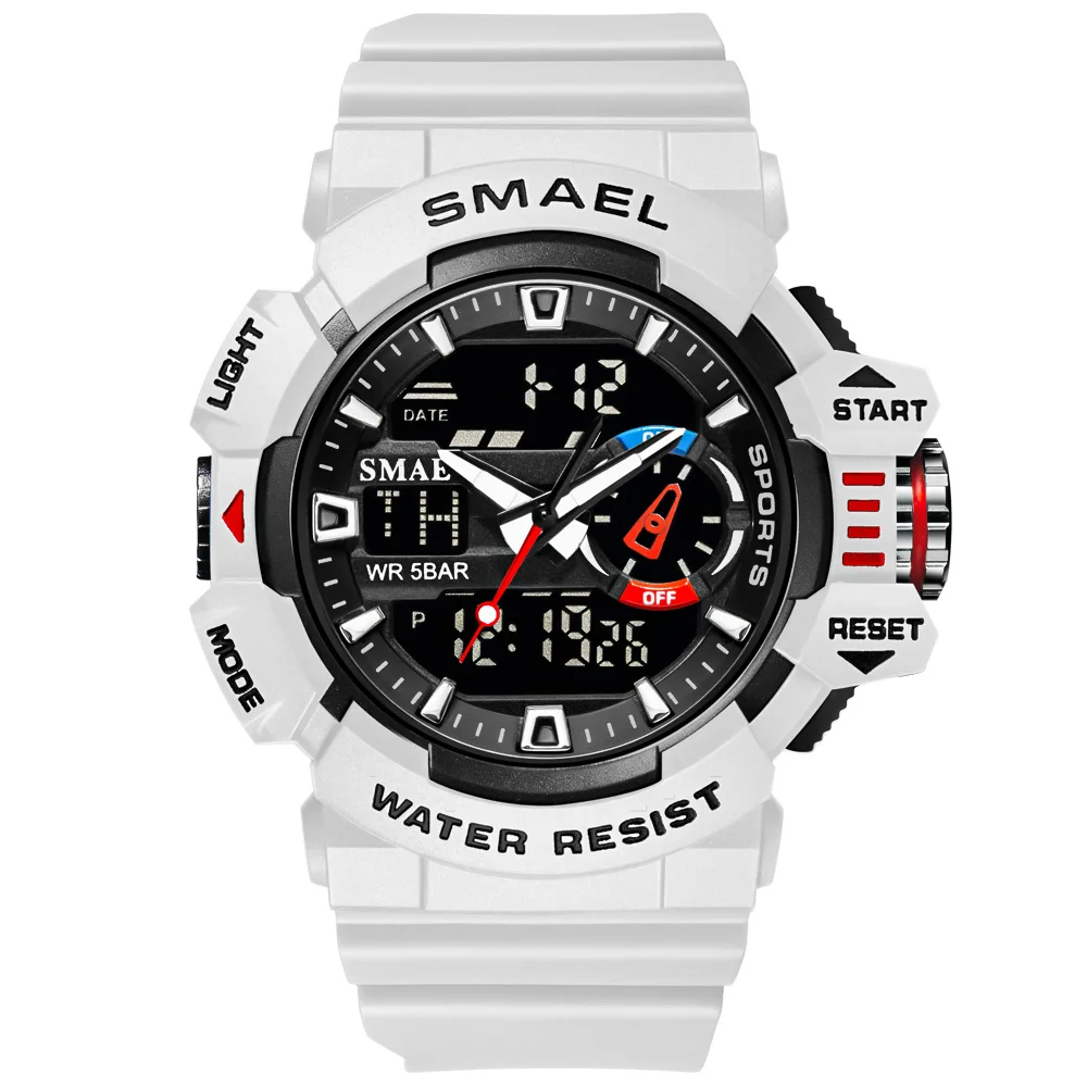 SMAEL Military Watches Men Sport Watch Waterproof Wristwatch Stopwatch Alarm LED Light Digital Watches Men's Big Dial Clock 8043 