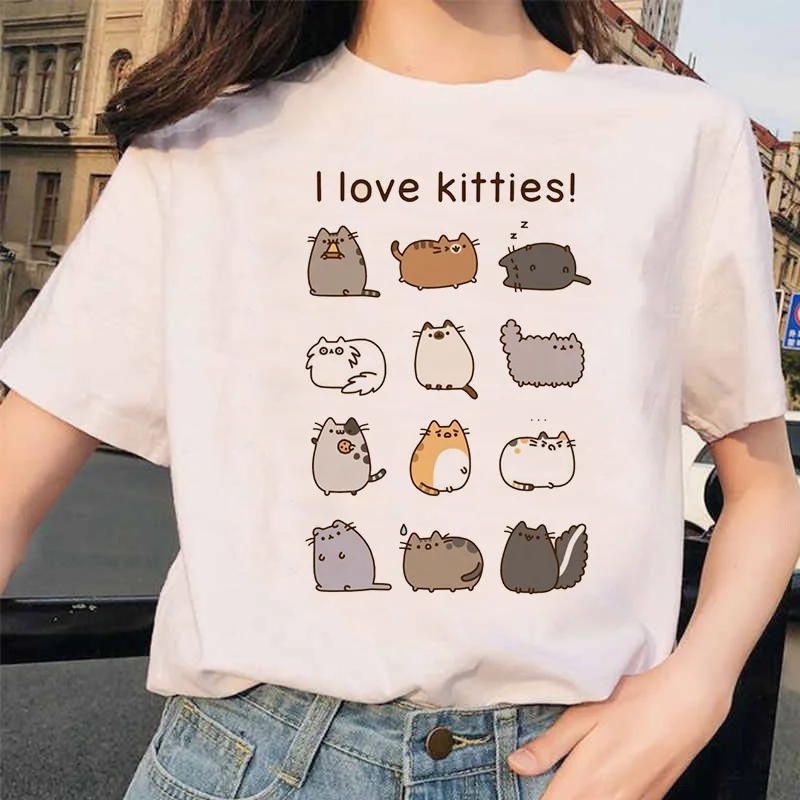 Ullzang милые футболки с котом 90s для женщин Harajuku Забавный мультфильм Kawaii футболка графическая Корейская Футболка Модные женские футболки