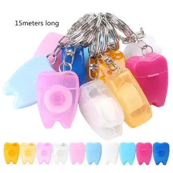 

50pcs Portable Dental Waxed Floss with Key Chain for Gum Teeth Cleaning Oral Care 15meters Long