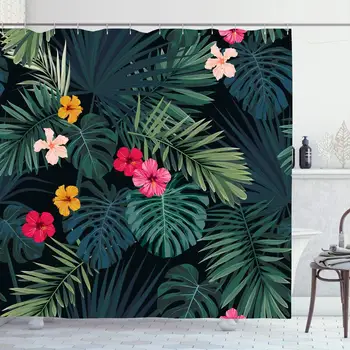 

Shower Curtain Set with Hooks 60x72 Summer Roystonea Botanical Texture Hand Drawn Tropical Drawing Pattern Beach Nature Sabal