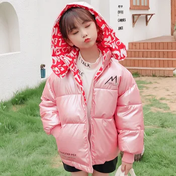 

2020 Winter Girls Coat Bronzing Waterproof Shiny Boys Warm Down Jacket Double Wear Kids Hooded Outerwear Children Parka Clothes