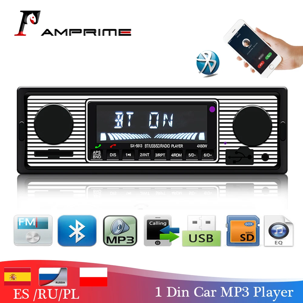 

AMPrime 12V Bluetooth Auto Car Radio 1DIN Stereo Audio MP3 Player FM Radio Receiver Support Aux Input SD USB MMC Remote Control