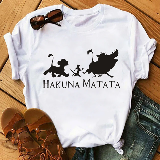 WVIOCE Hakuna Matata рубашка Женская Harajuku Ullzang The Lion King женская футболка Homme летняя футболка модный топ Женская футболка