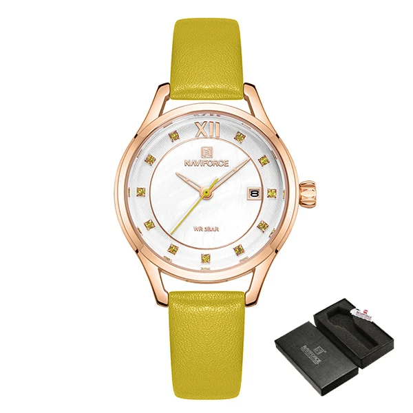 NAVIFORCE, женские часы, кожа, Лидирующий бренд, роскошные часы, кварцевые, водонепроницаемые, женские наручные часы, для девушек, модные часы, relogios feminino - Цвет: GreenBox
