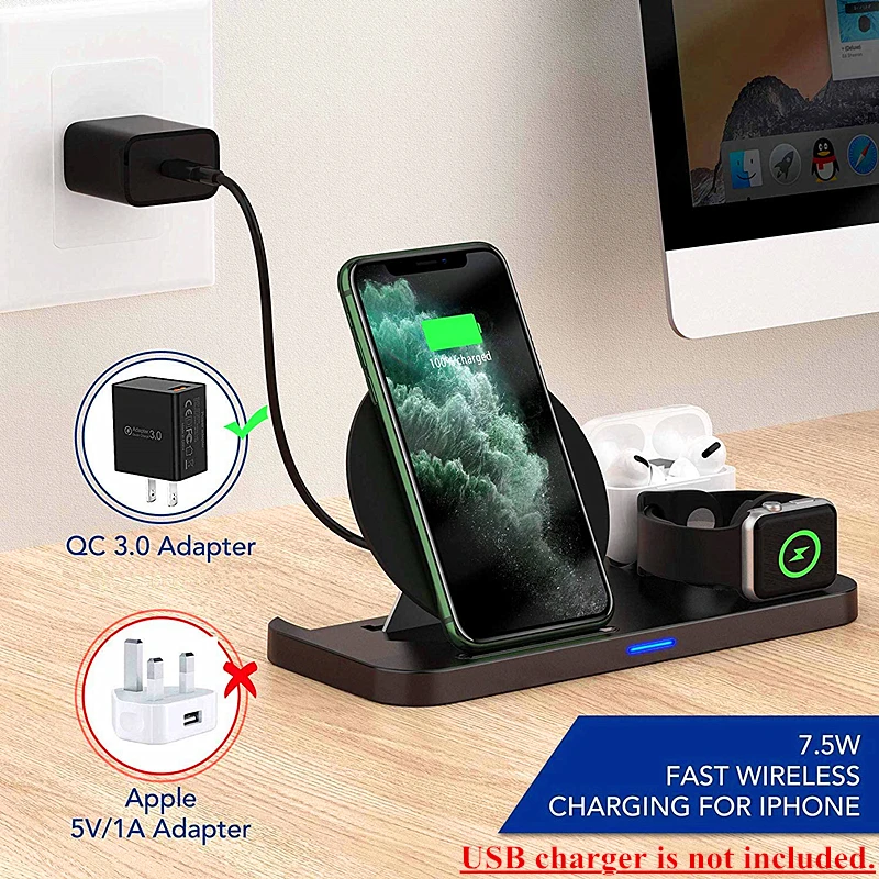 Беспроводное зарядное устройство 3 в 1 док станция 15 Вт для iPhone 11 8 X XS XR Apple Watch Series 5 4