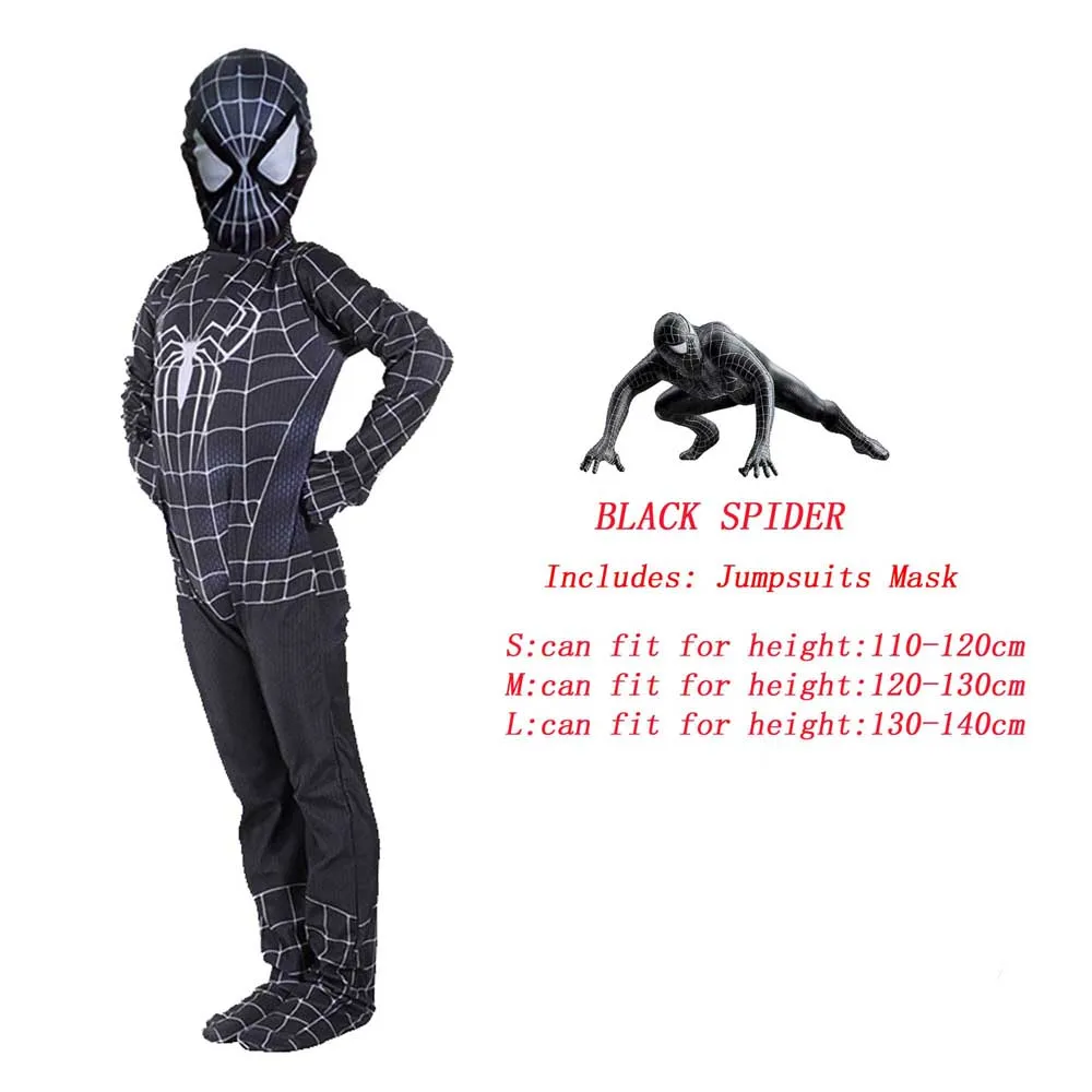 Super Spider Hero Iron Man Muscle Version Children Cosplay Costume Drama Stage Performance Clothing Children's Gift Halloween - Цвет: Black Spider