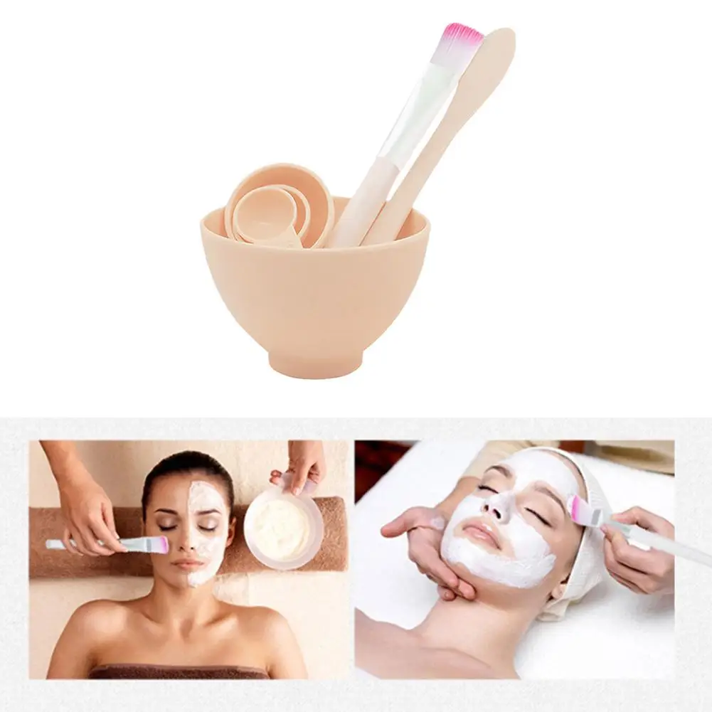 

4PCS DIY Mask Bowl Makeup Set Beautify Eyebrow Face Innovative Mask Makeup Tool with Brush Mixed Stir Spatula Stick Measuring
