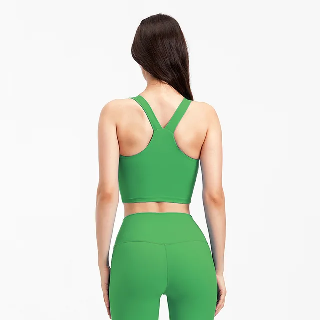 Lulu High Quality Butter Soft Fitness Bra Gym Yoga Vest Women Athletic Run Sports Tank Top Run With Chest Pad Push Up Clothing Quiet Green