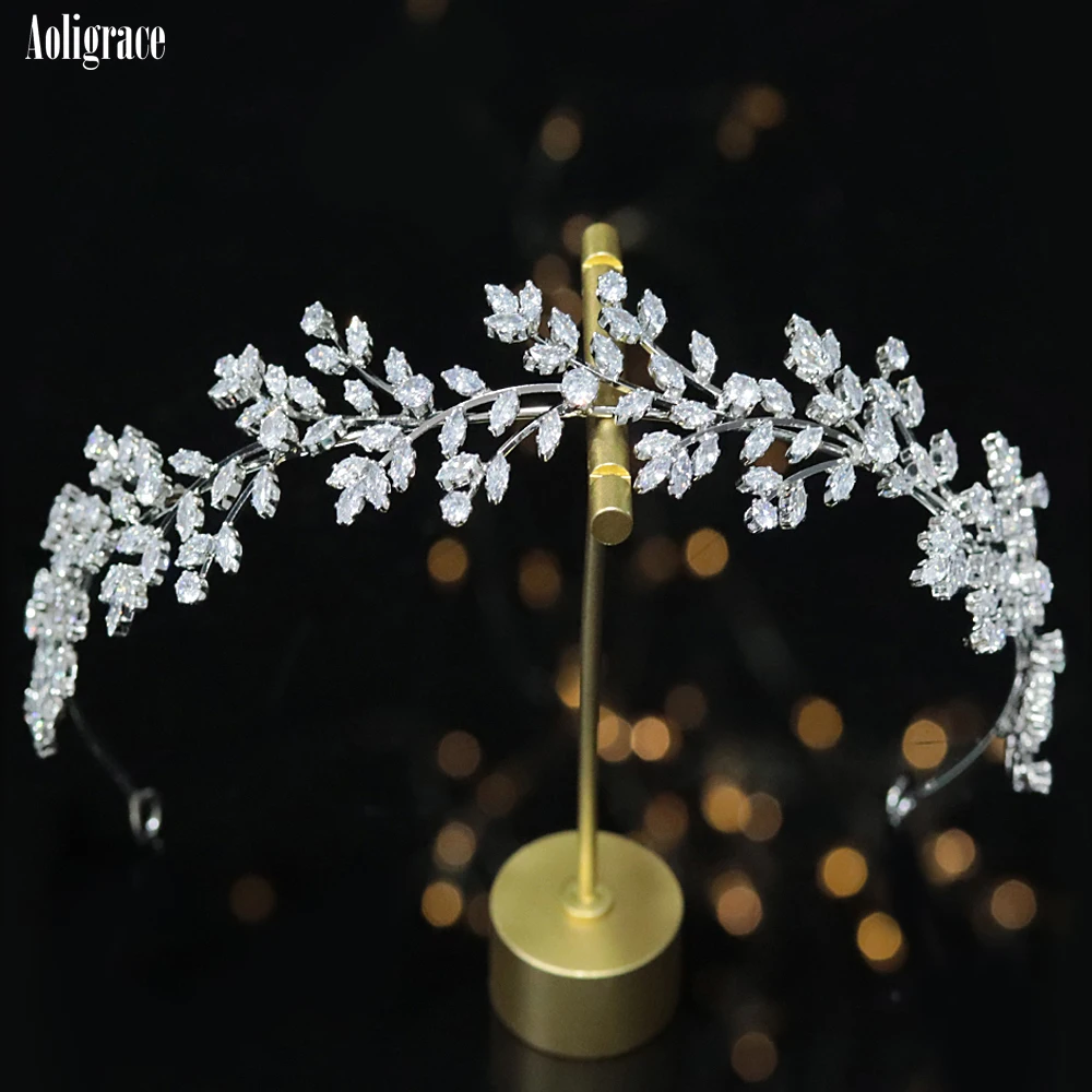 2022 New Cubic Zirconia Tiaras and Crowns for Women Shiny Zirconia Hairband Gold CZ Hair Accessories Wedding Bridal Headband 