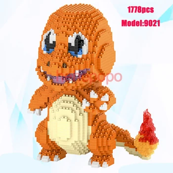 

1778pcs 9021 Anime Charmander Pocket Monster Dragon Animal 3D Model DIY Mini Diamond Building Blocks Bricks Assembly Toy no Box