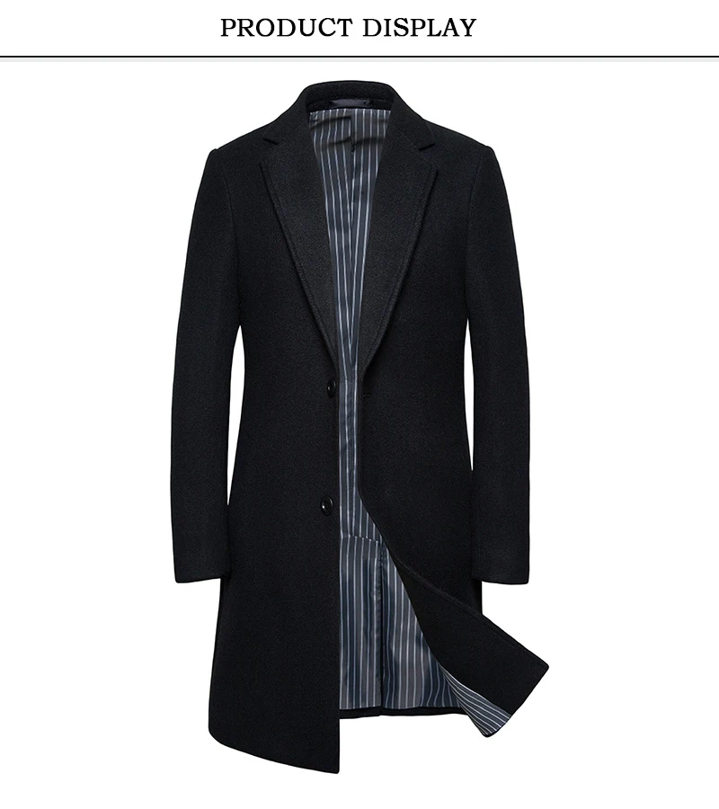 Мужское шерстяное модное однотонное Мужское пальто черного цвета хаки, осенне-зимнее повседневное шерстяное длинное Мужское пальто размера плюс 6XL