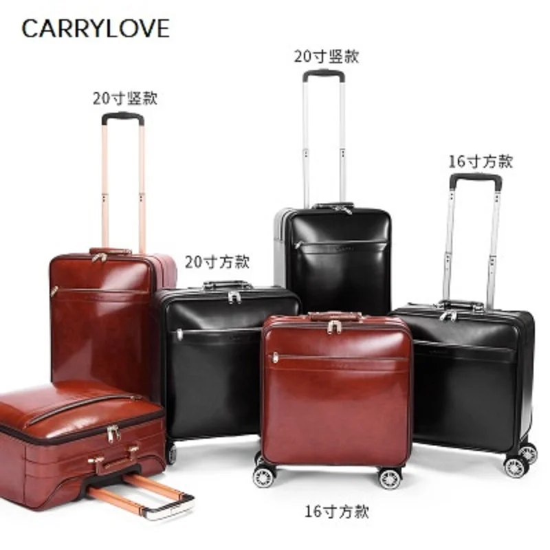 100% коровья кожа багаж на колесиках выделенный ретро роскошный 16/20/22 размер