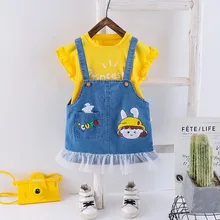 

Baby Girl Clothes 2021 Summer Baby Girl Suit Kids Lace Shirt + Cartoon Little Girl Bib Suit 2 Pieces/Set