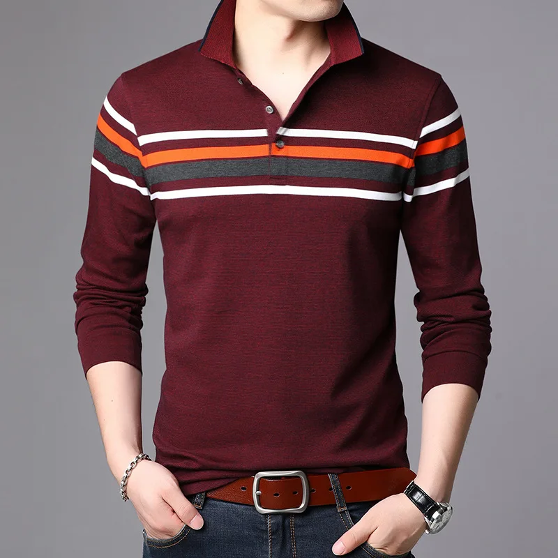 HYD-69313 red Мужские футболки, модные,, Осенние, новые, мужские, повседневные, с длинным рукавом, футболки, мужские, хлопок, с отворотом, тренд, продукт, база - Цвет: HYD-69313 red