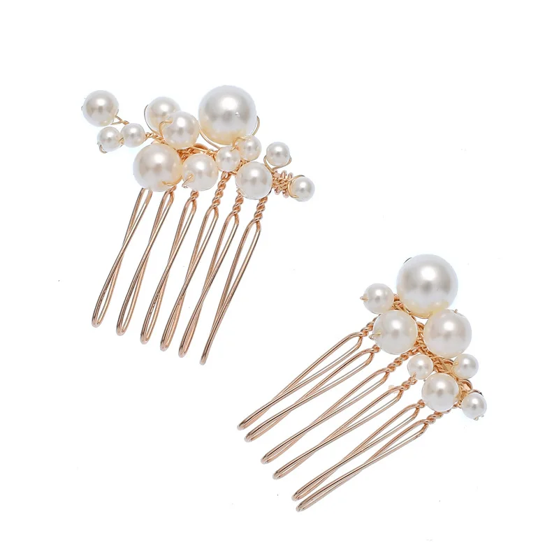 two small comb Boho Свадебные аксессуары волосы невесты цветок гребень для волос шпильки для свадебной прически богемный свадебный головной убор жемчуг кристалл диадемы - Цвет: two small comb