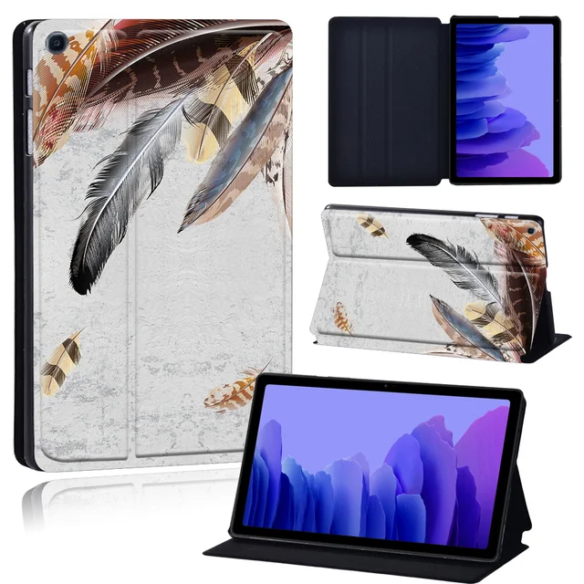 Tablets Case for Samsung Galaxy Tab A7 10.4 Inch 2020 T500/T505 Printed Feather PU Leather Tablet Stand folio Cover+ Free Stylus 25.gray feather