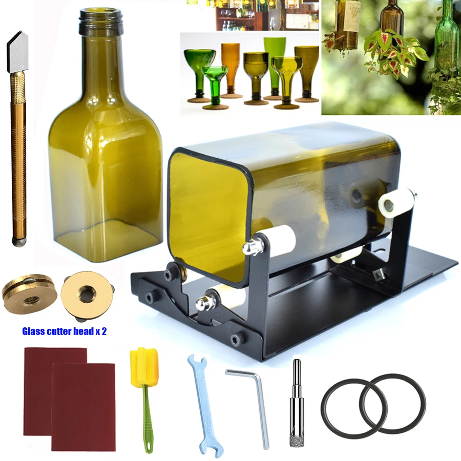 Qianrunhe Coupe-bouteille en verre et machine à découper pour bouteilles de vin/bière silver 