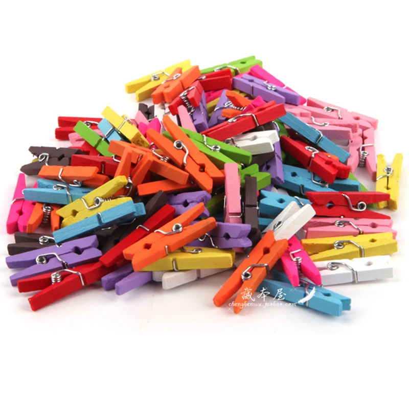 

50 SETS Colors Mixed Wooden Clamps Photo Clips Cute Love Clothespin 35 MM Folder Handmade Album Clothes-peg