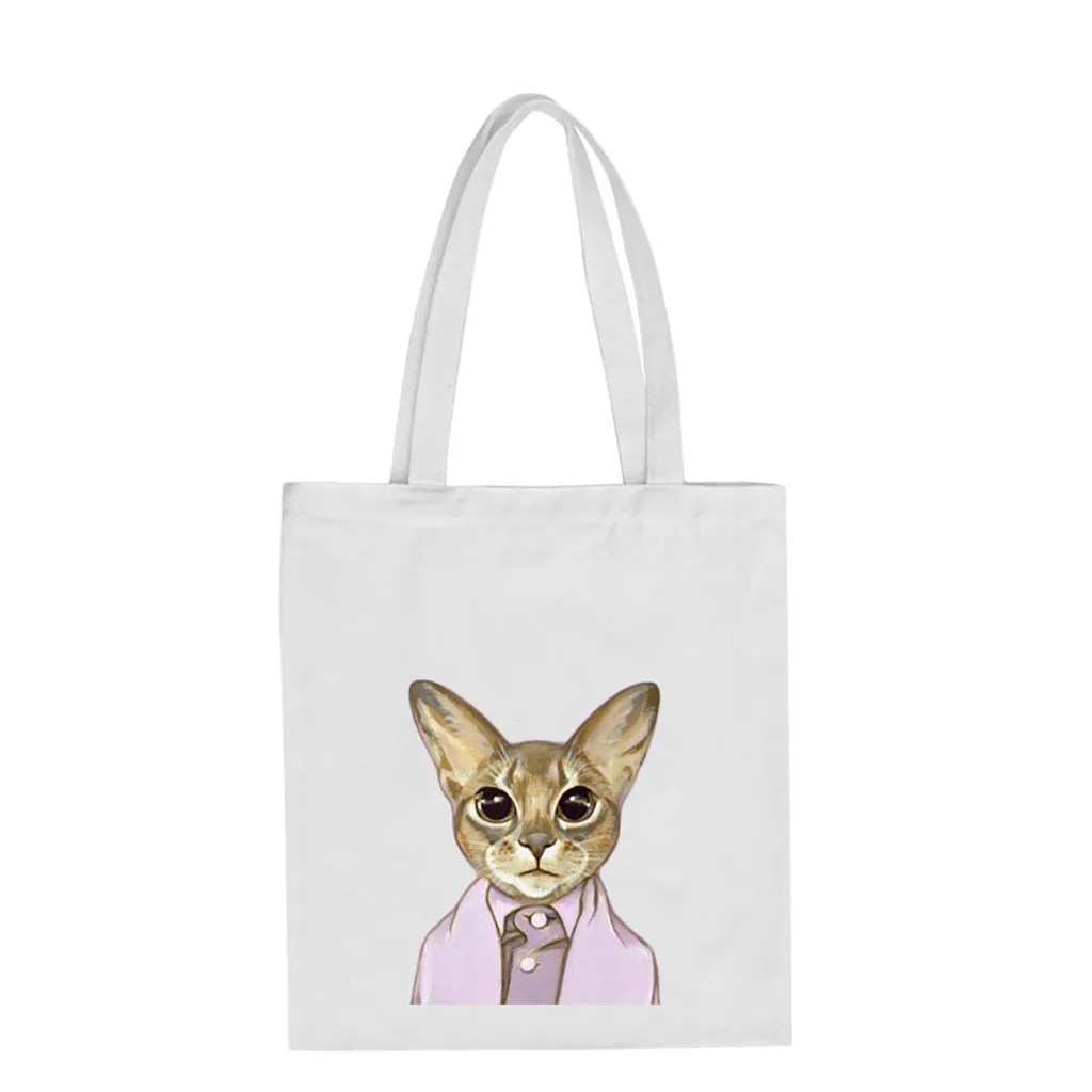 Модная женская сумка-тоут, Корейская, оригинальная, милая, с кошкой, Холщовая Сумка для покупок, с принтами животных, для девушек, студентов, сумки на плечо# F - Цвет: J