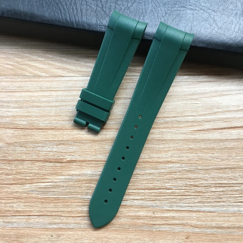 Green no clasp 22 мм черный синий красный оранжевый зеленый изогнутый конец мягкий силиконовый резиновый ремешок для наручных часов с серебряной застежкой для Tudor - Цвет ремешка: Green no clasp