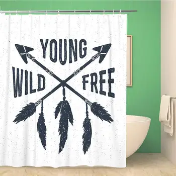 

Bathroom Shower Curtain Tribal Label Crossed Arrows and Young Wild Free Inspirational Polyester Fabric 72x72 inches Waterproof