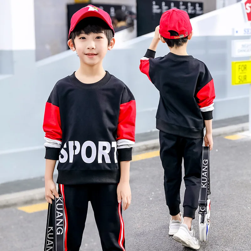 

Boys Sets Spring Autumn Sport Suits Big Boys Alphabet Boys Kids Track Sets Black Blue Color 3-8 10 Ages Children Clothes 8 10Y
