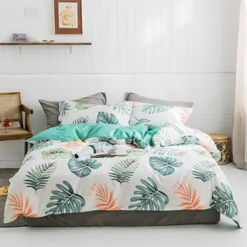 

Bed Linen Set Leaves Pattern Luxury Pure Cotton Bedding Set Twin/Full/Queen/King Size 3/4 pcs Duvet Cover Set