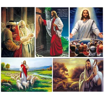

Jesus Shepherd Figure 5d Diamond Painting Cross Stitch Christian God Loves The World Catholic Church Full Diamond Embroidery