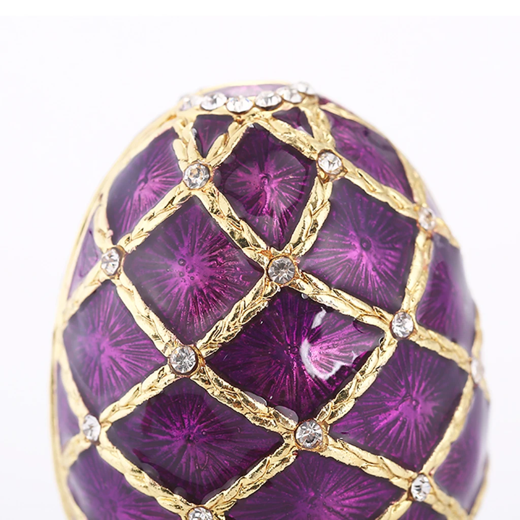 Victorian Vintage Violet Egg Shaped Enamel Trinket Jewelry Storage Box Gold