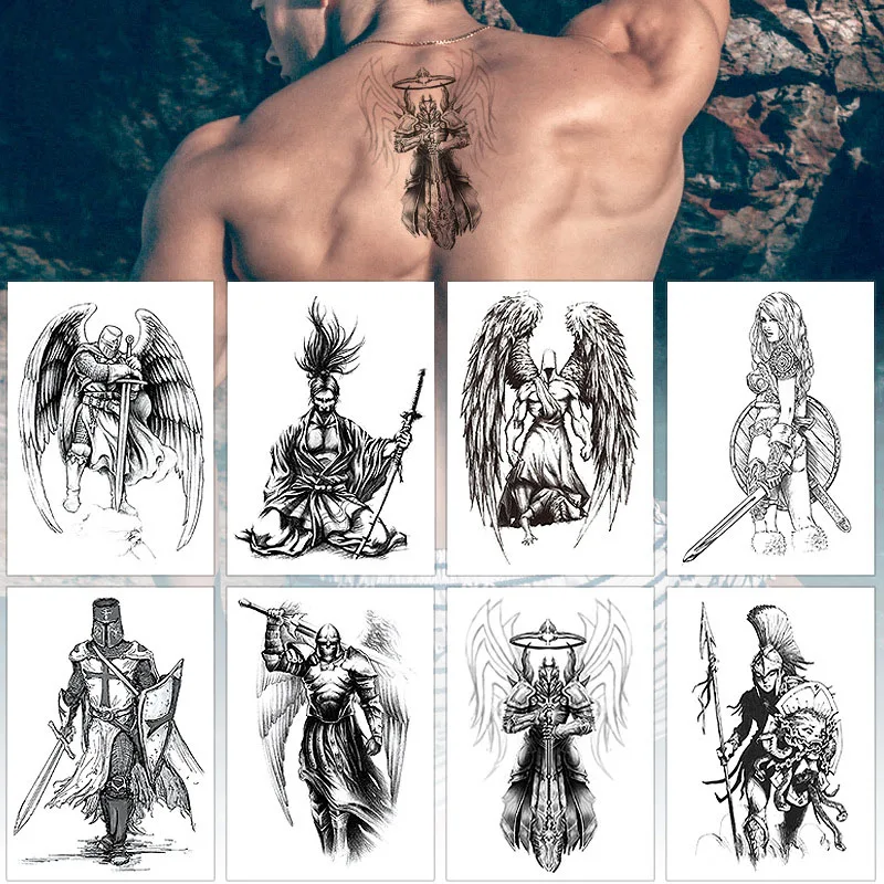 

Waterproof Temporary Tattoo Sticker Knight Samurai God of War Guan Yu Zhang Fei Tattoo Sticker Men's Women Flash Fake Tattoo