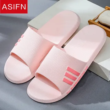 

ASIFN Women Slippers Couple Bathroom Hotel Striped Three Summer Non-slip Household Indoor Thicken Soft Slides Chaussures Femme