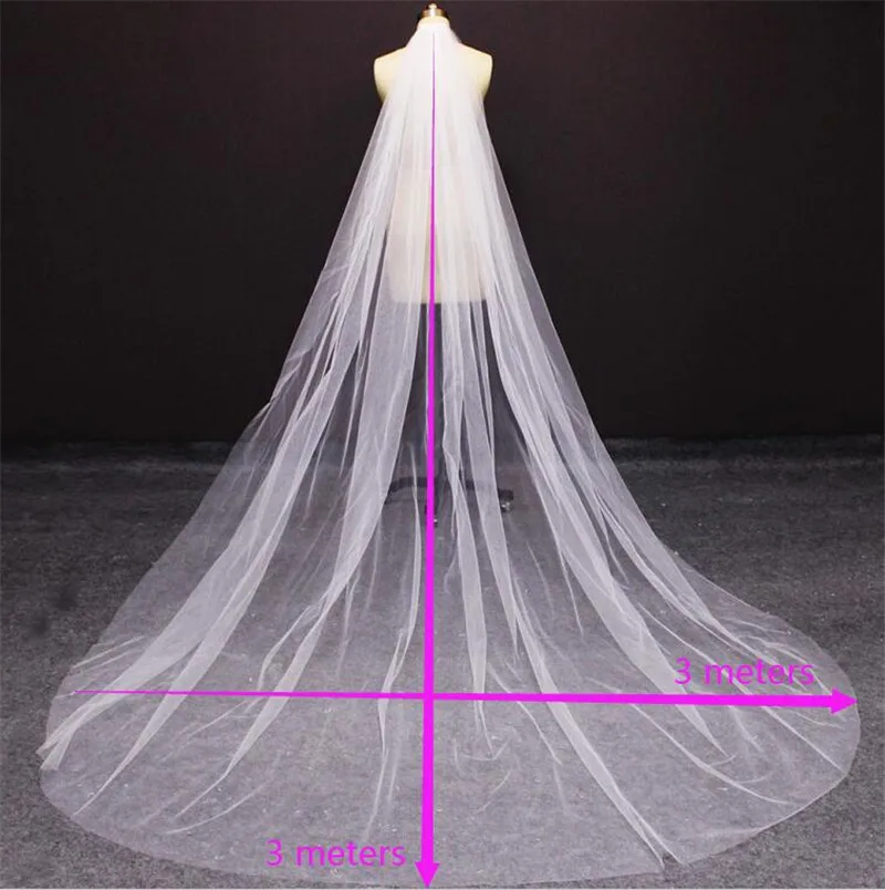 Soft Tulle Long Wedding Veil with Comb High Quality Plain Very Soft White Ivory Cathedral Bridal Veil Wedding Accessories