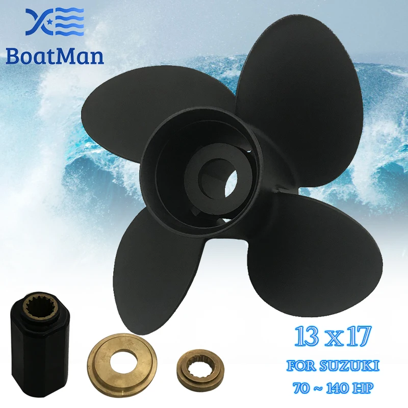 Boat Propeller 13x17 For Suzuki Outboard Motor 70-140 HP Aluminum 15 Tooth Spline Factory Outlet 4 Blade Engine Part