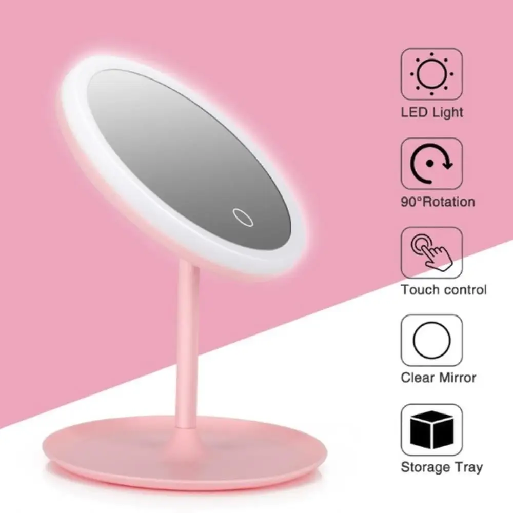Настольная зеркальная лампа с поворотом на 360 °, с сенсорным управлением, портативная светящаяся, красивая, для ванной, подарок, увеличительное зеркало, светодиодный, с подсветкой, USB