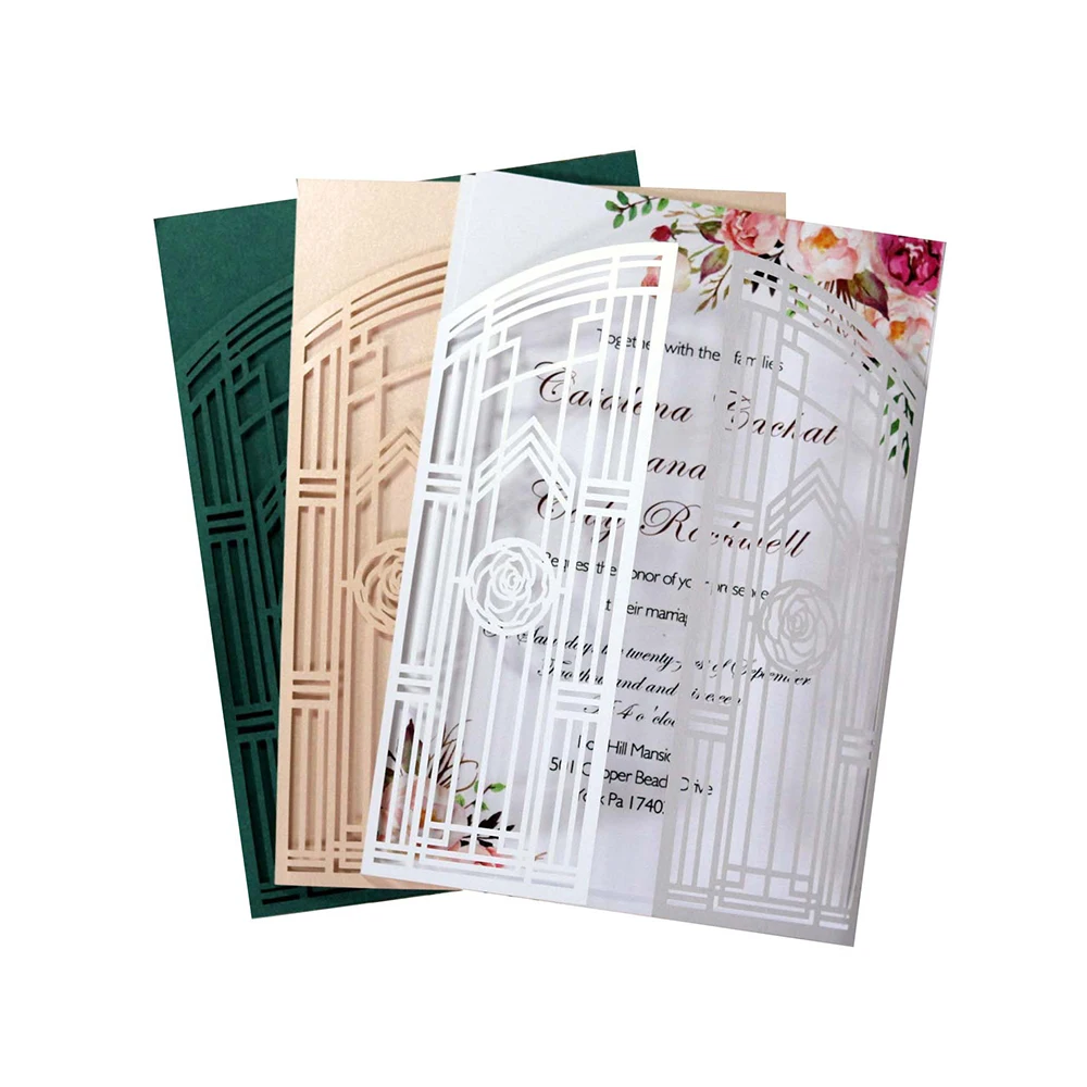  10pcs Creative European Style Wedding Invitation Cover Rose Flower Left and Right Open Openwork Fen - 4000509268742