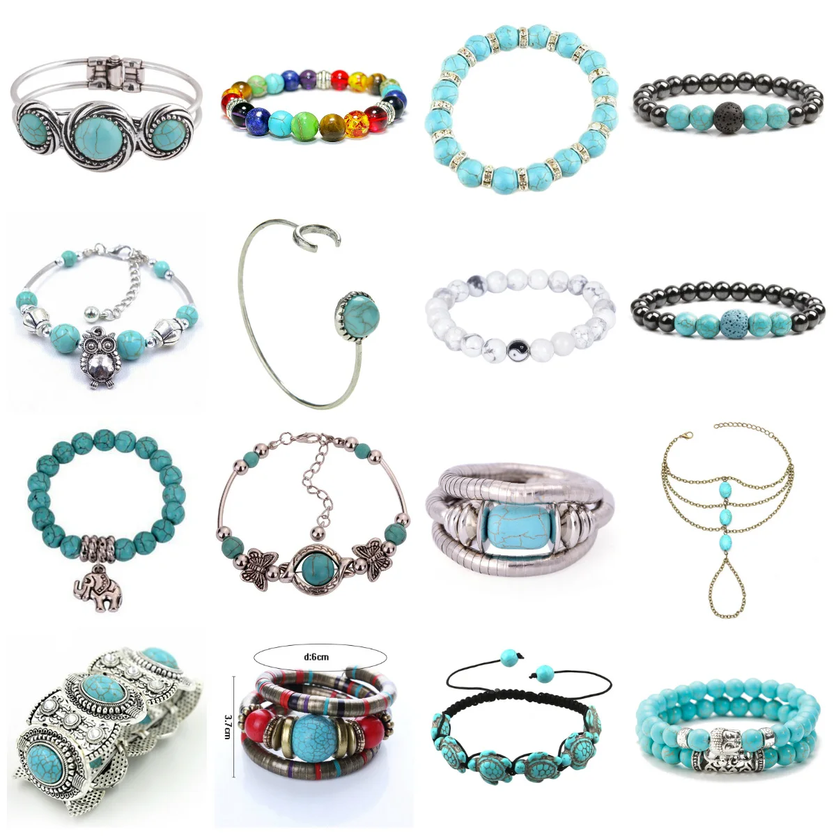 

Southwestern Style Turquoises Wrap Bracelet Mens Beaded Bracelets Tibetan Silver Clasp Gift For Him Boho Jewelry
