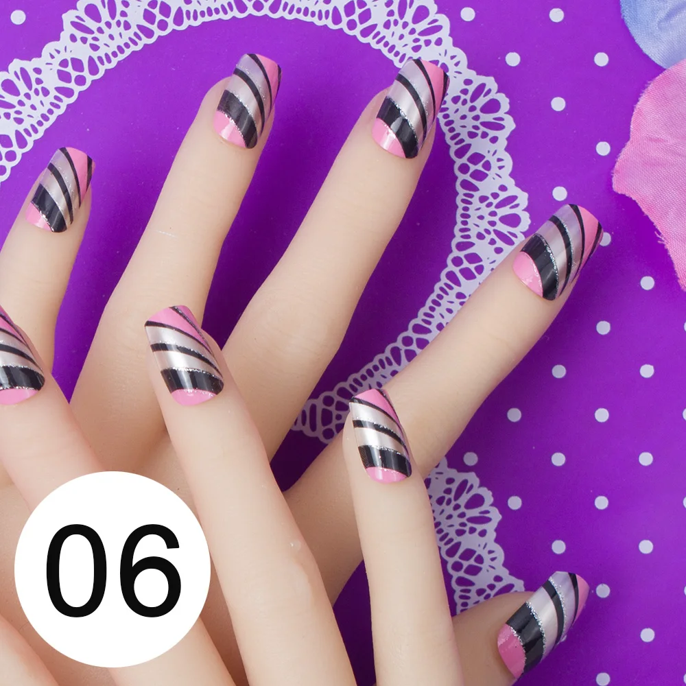 JQ 24 шт полное покрытие поддельный Дизайн ногтей с клей для ногтей вкладка 10 размеров акриловый пресс на кончиках для ногтей Ложные ногти искусственные ногти - Цвет: 06
