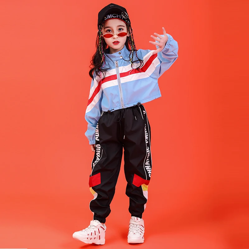 Kid Hip Hop Clothing Stand Collar Jacket Coat Top Running Casual Pants for Girls Boy Jazz Dance Costume Set Dancing Clothes Wear (3)
