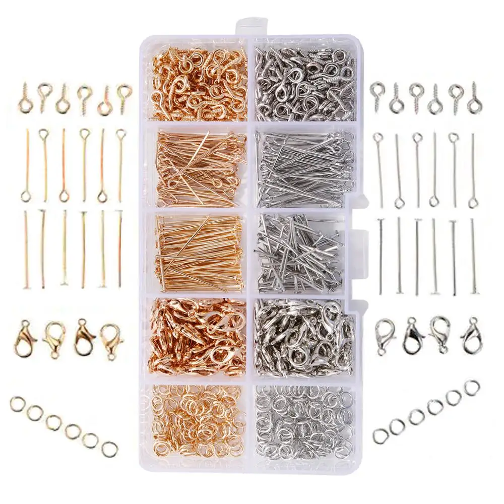 

350pcs/box Lobster Clasps Jump Ring Flat Head Pins Eye Pins Screw Eye Pin Combination DIY Jewelry Making Supplies Wholesale