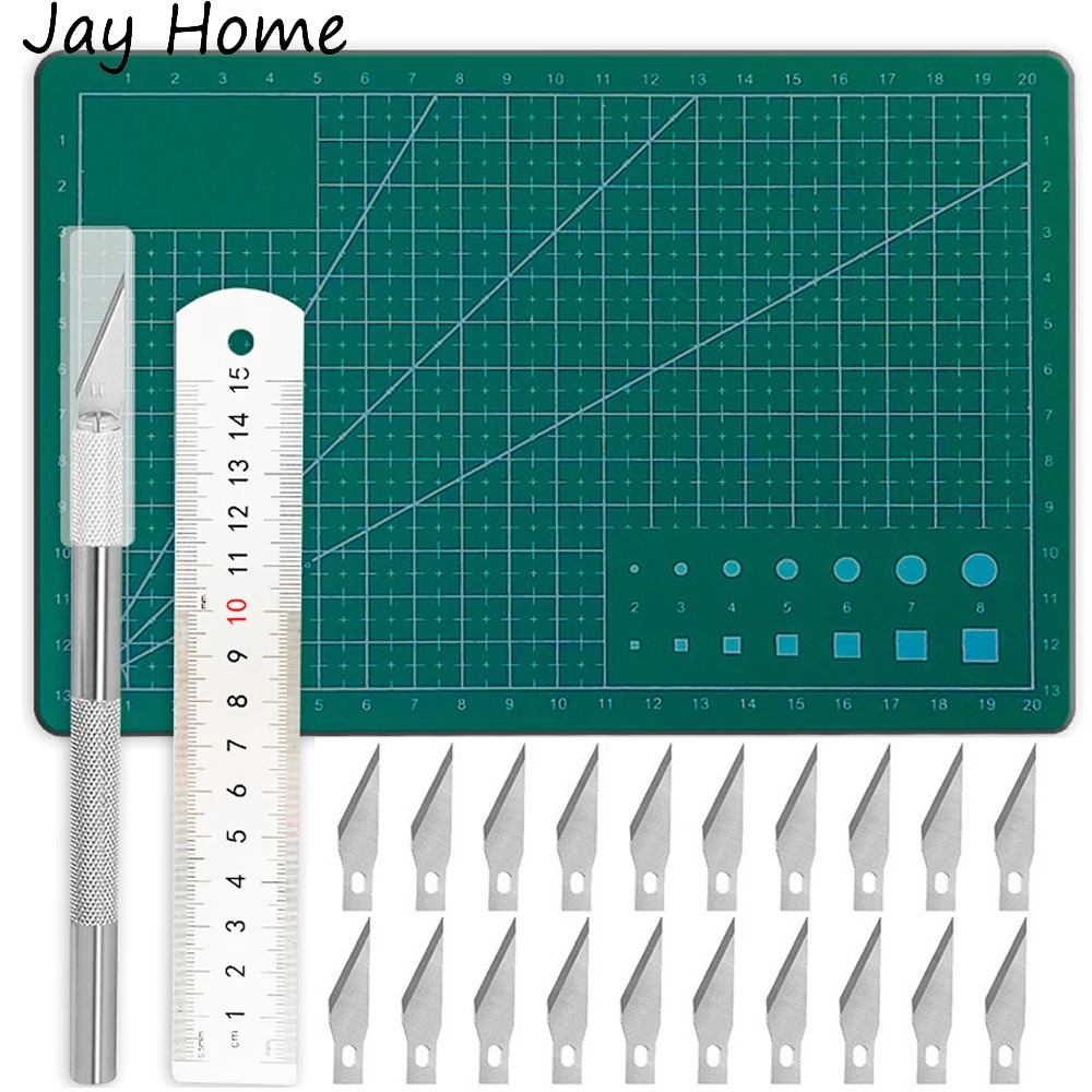 

23pcs Precision Carving Craft Hobby Knife Kit include Hobby Knife and Blades Stainless Steel Ruler Cutting Board for DIY Leather