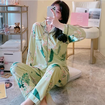 

2 PCS pajamas set Autumn winter lady Women Pajamas Set Nightwear pink Girl Sleepwear Long Pyjamas Suit Female Home service