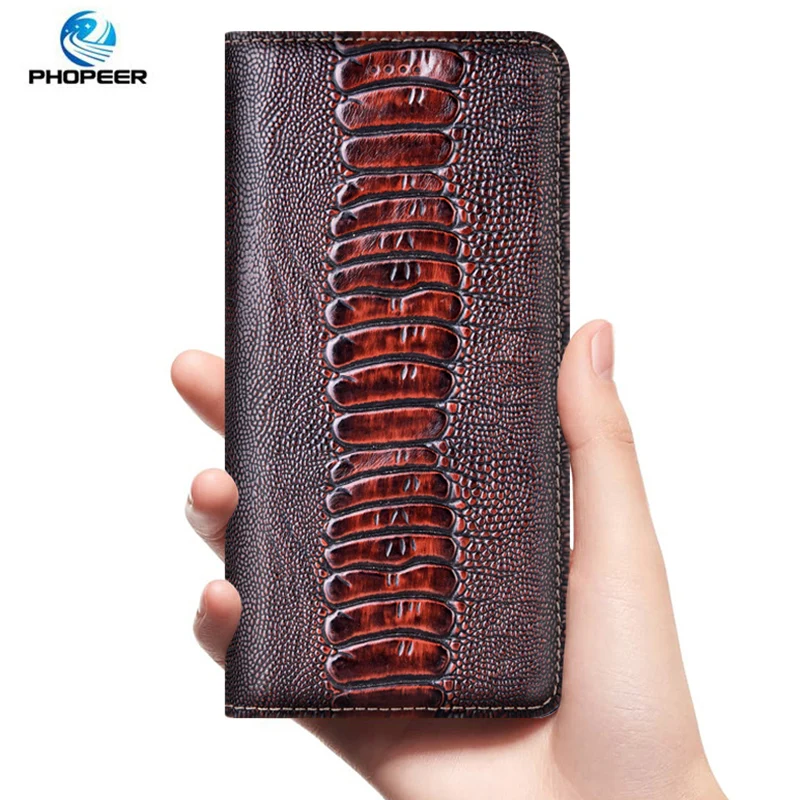 Ostrich Genuine Leather Case For ZTE Blade L3 L5 L7 L8 S7 A3 A5 A7 20 2019 2020 Phone Flip Cover Cases | Мобильные телефоны и