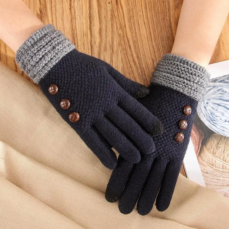 New Ladies Fashion Winter Gloves Cold-Proof and Warm Fluffy Knitted Woolen Yarn Outdoor Cycling Sports Touch Screen Gloves