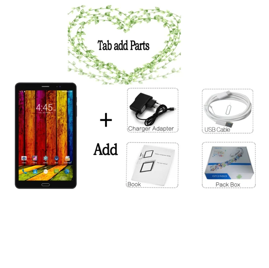 Tab add Parts 8 дюймов Android 7,0 3G sim-карта мобильный сотовый телефон вызов планшетный ПК 8 cpu 4 Гб+ 64 Гб 5MP+ 2MP камера 1280*800 ips ЖК-дисплей - Комплект: Tab add Parts
